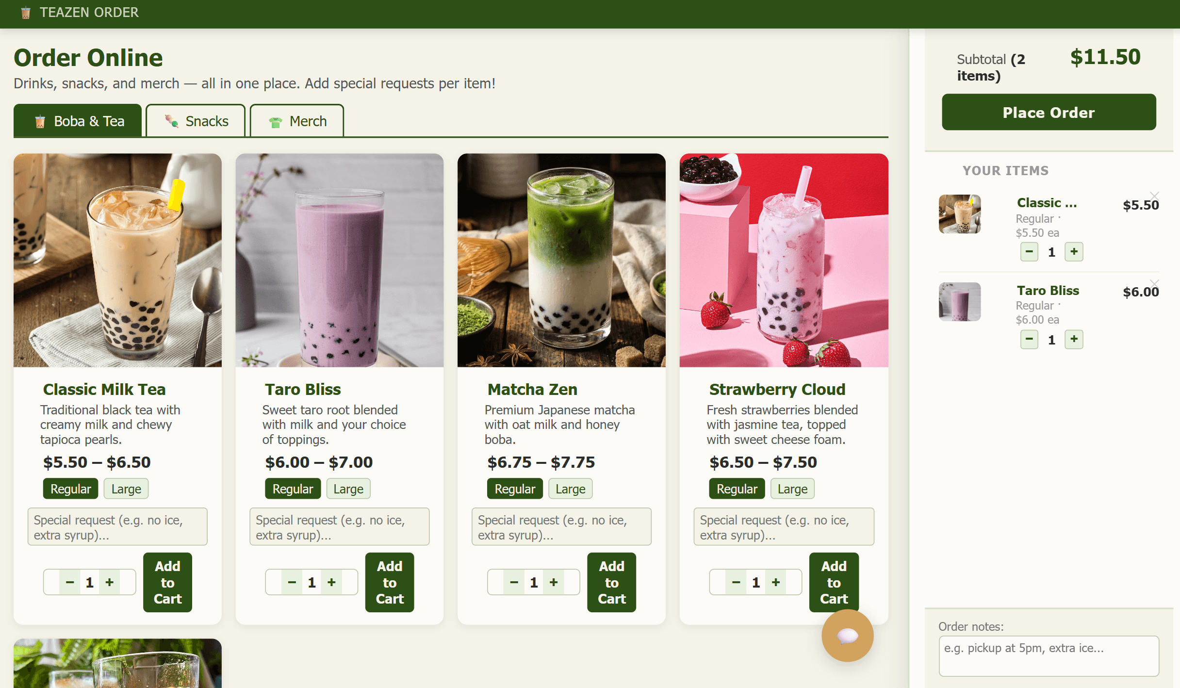 TeaZen order page
